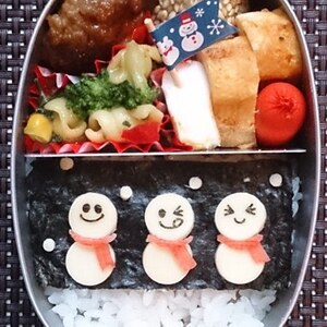 簡単キャラ弁☆　○型でゆきだるまのお弁当♪